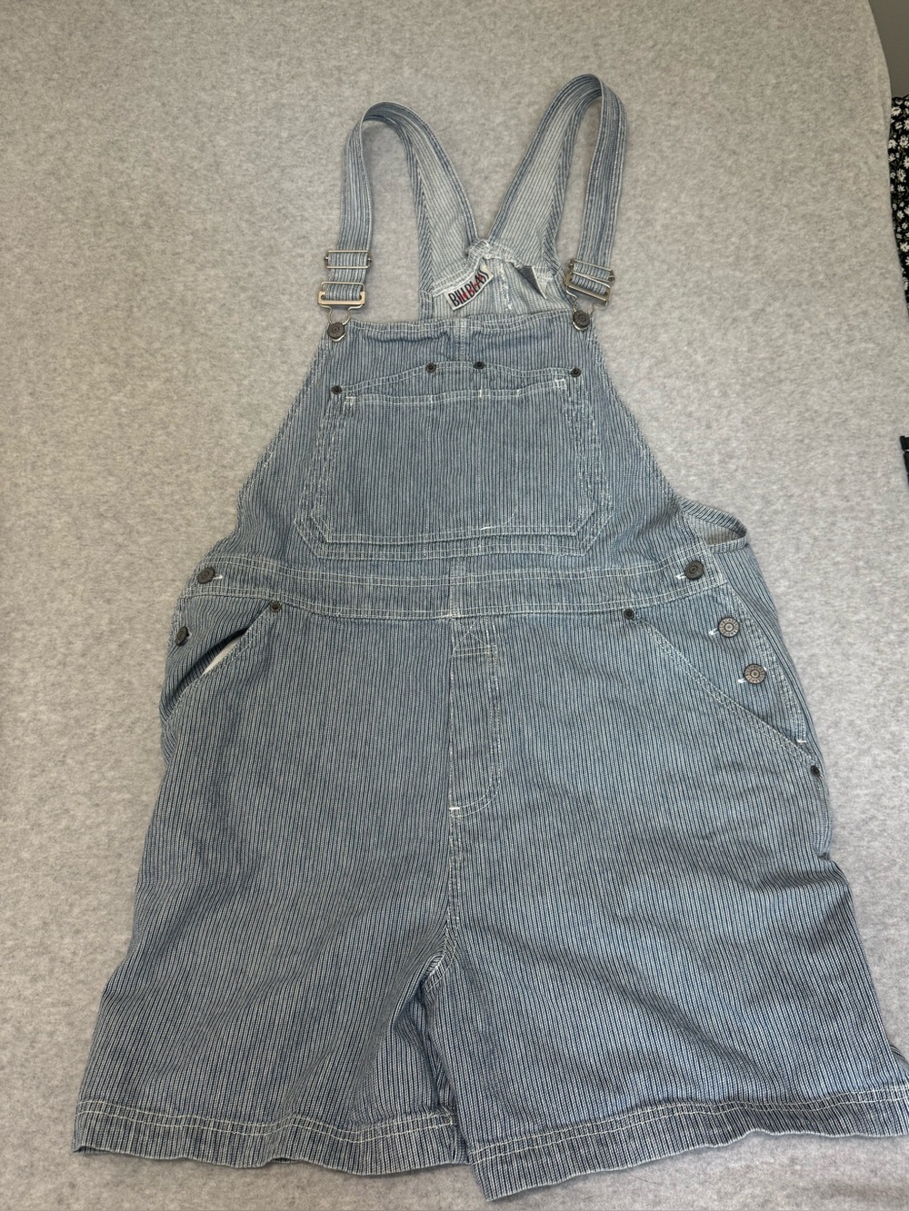 Vintage Striped Denim Short Overalls Bill Blass Y2K Cotton Relaxed Fit XL